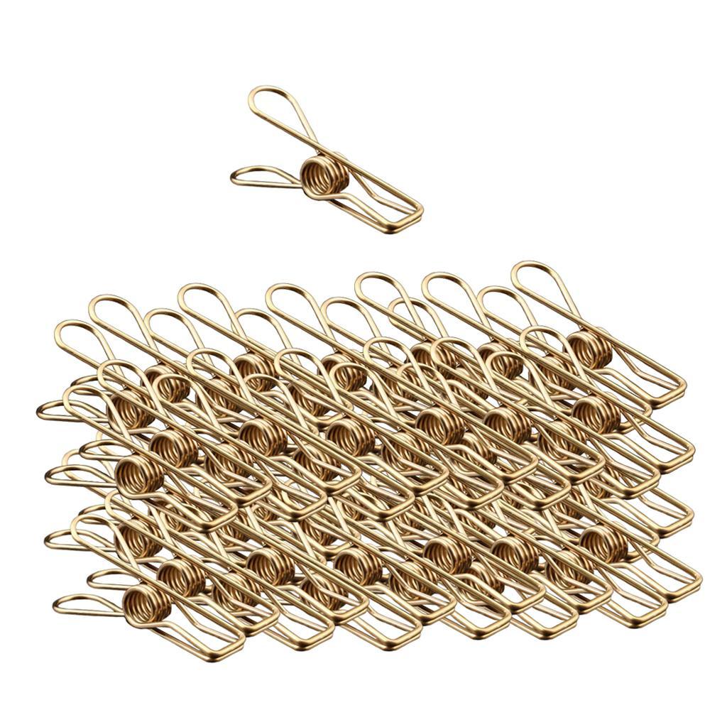 40 Clothes Clip Multipurpose Peg Clamps Stainless Steel Golden Wire