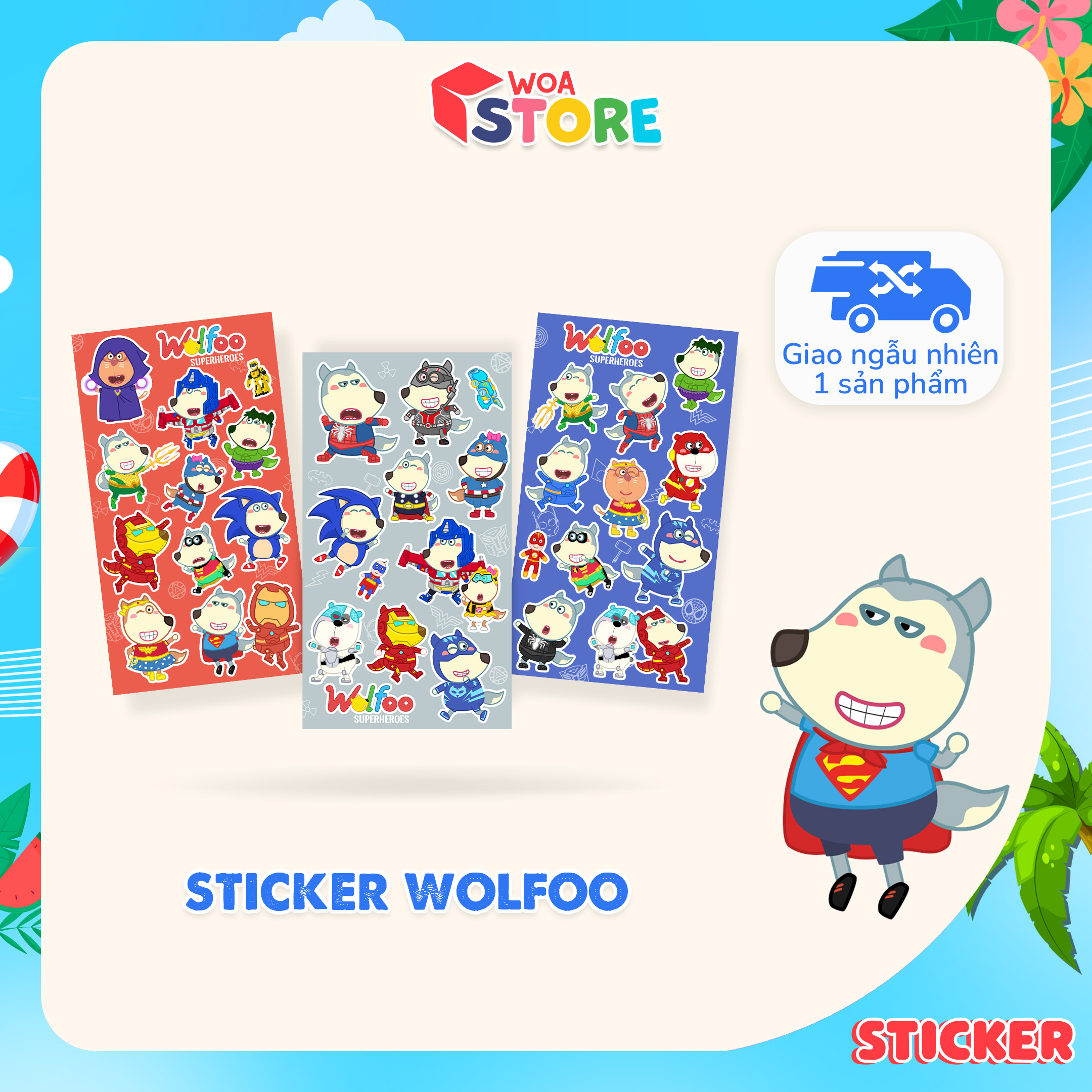 Combo 4 Sticker thương hiệu Wolfoo Lucy siêu đáng yêu cho bé