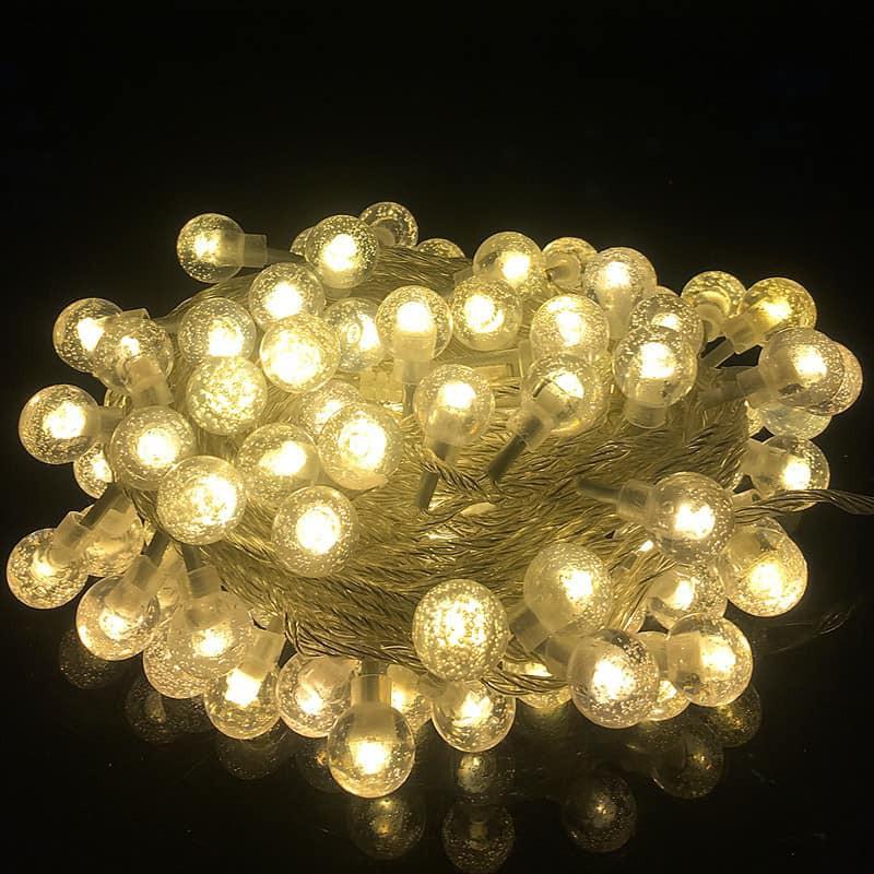 (Xài pin AA) Đèn led dây 6m 40 bóng đèn tròn pha lê trong suốt trang trí tiệc ánh sáng đèn vàng nắng