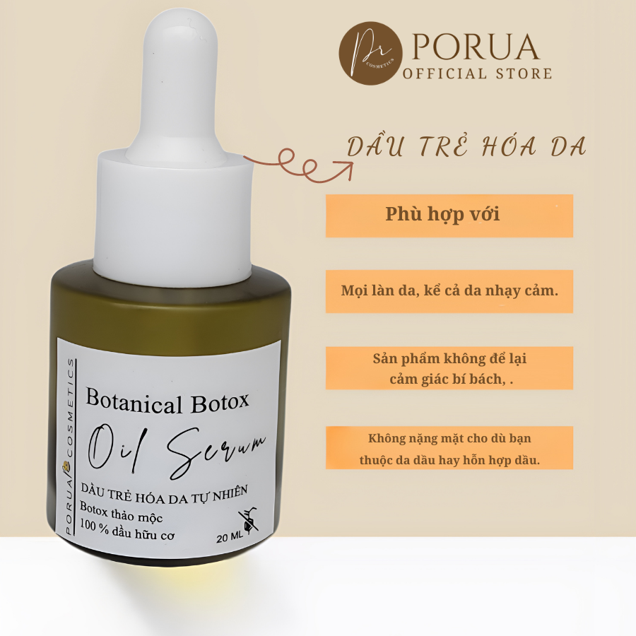 Dầu dưỡng trẻ hoá da tự nhiên PORUA 20ml săn chắc da mặt sáng mịn chống lão hoá căng da hạn chế nếp nhăn