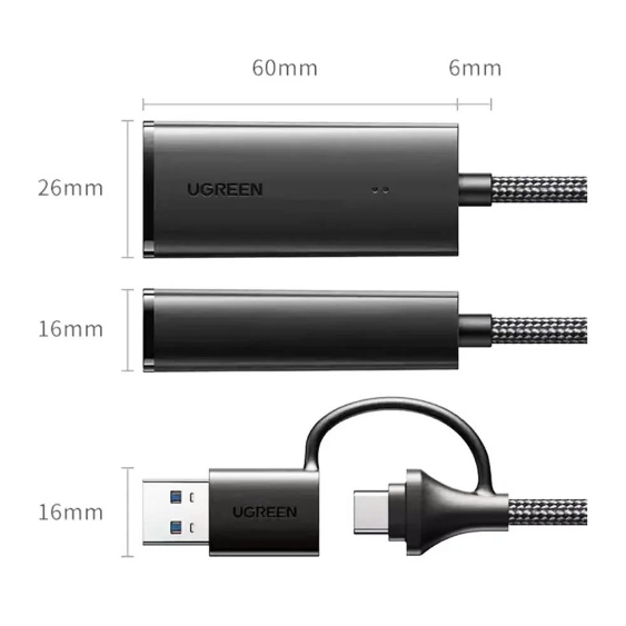 Cáp Chuyển Đổi Mạng USB 3.0 &amp; USB-C Sang Lan hỗ trợ 10/100/1000 Mbps Ugreen 15638 - Hàng chính hãng