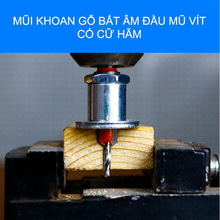 Mũi khoan gỗ bắt âm đầu mũ vít, loại có cữ hãm, đầu âm 10mm, nhiều kích cỡ cho khách lựa chọn