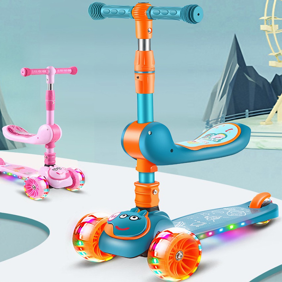 Xe trượt Scooter 2 tầng có nhạc đèn, ghế ngồi, bánh 5cm phát sáng, gấp gọn chỉnh độ cao an toàn cho bé - Hàng chính hãng