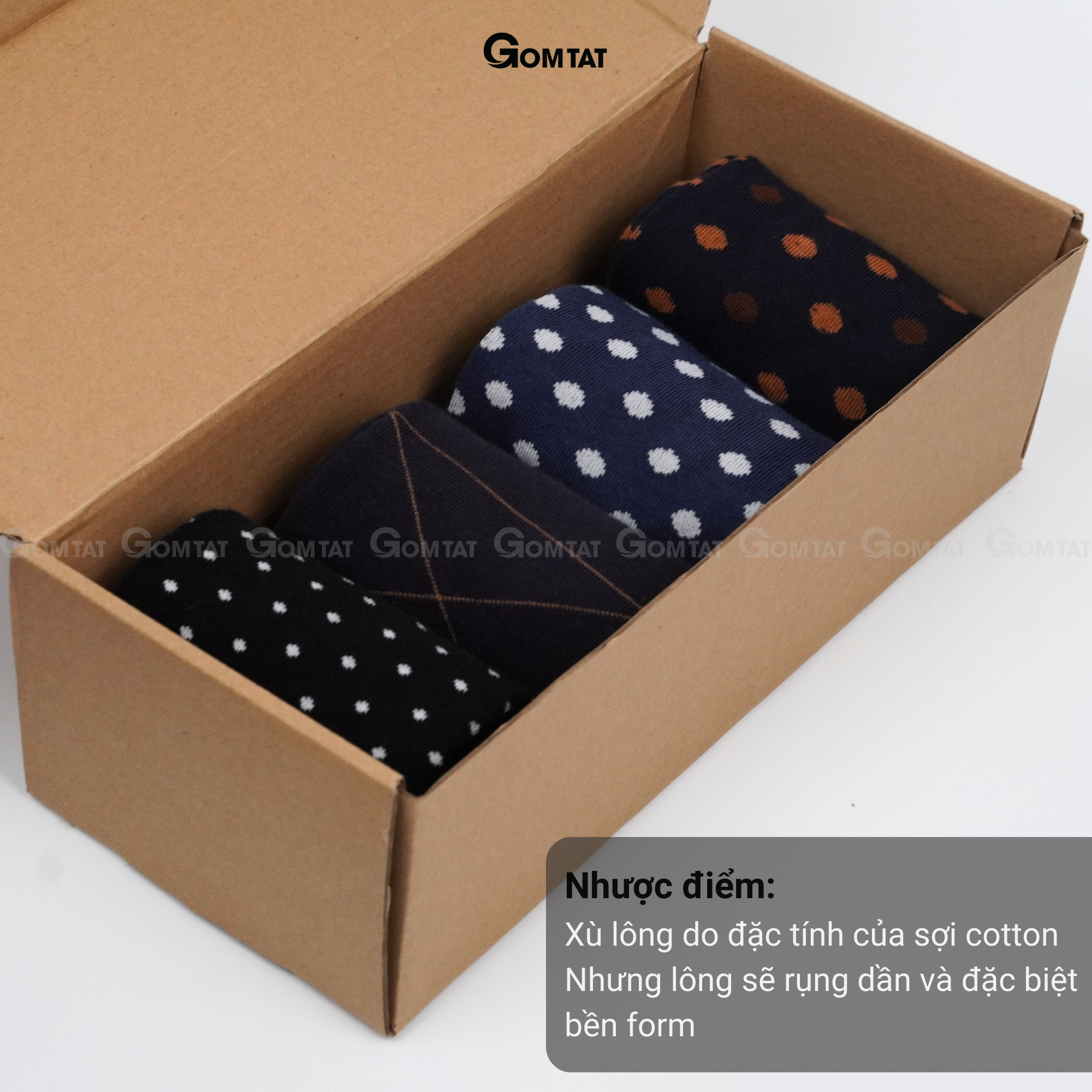 Hộp 4 đôi tất vớ nam đi giày tây công sở cổ cao GOMTAT mẫu MIX06, chất liệu cotton cao cấp thoáng khí - GOM-MIX06-CB4