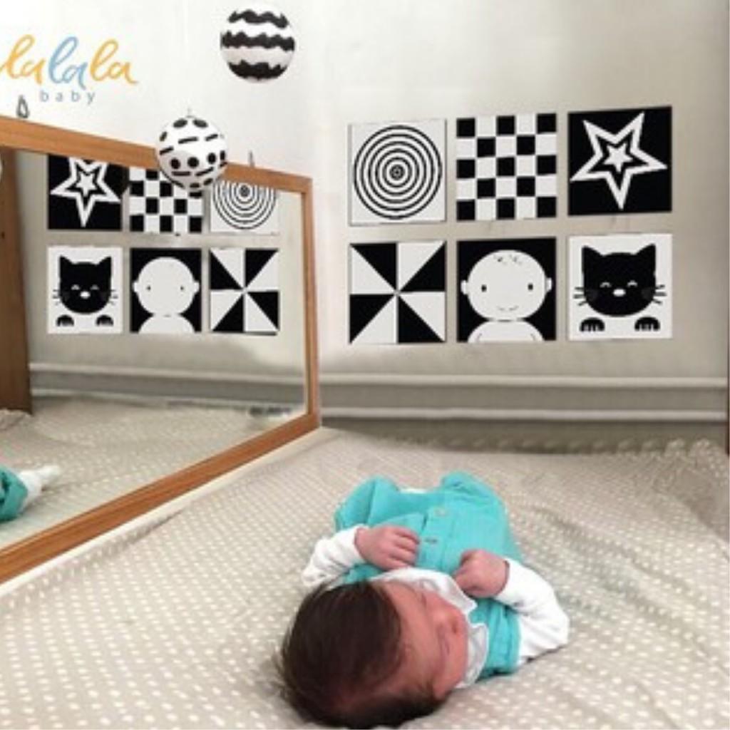 Thẻ kích thích thị giác cho trẻ sơ sinh dán tường đen trắng Lalala Baby giúp bé phát triển trí thông minh