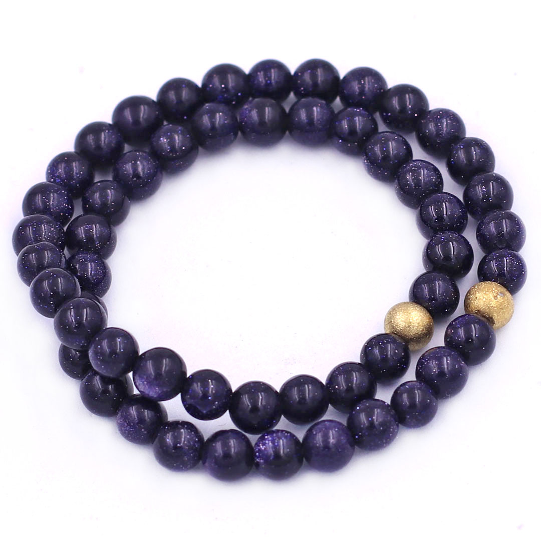 Vòng Chuỗi Đôi 6 Ly Đá Lam Sa Charm Bi Inox VLSHBD