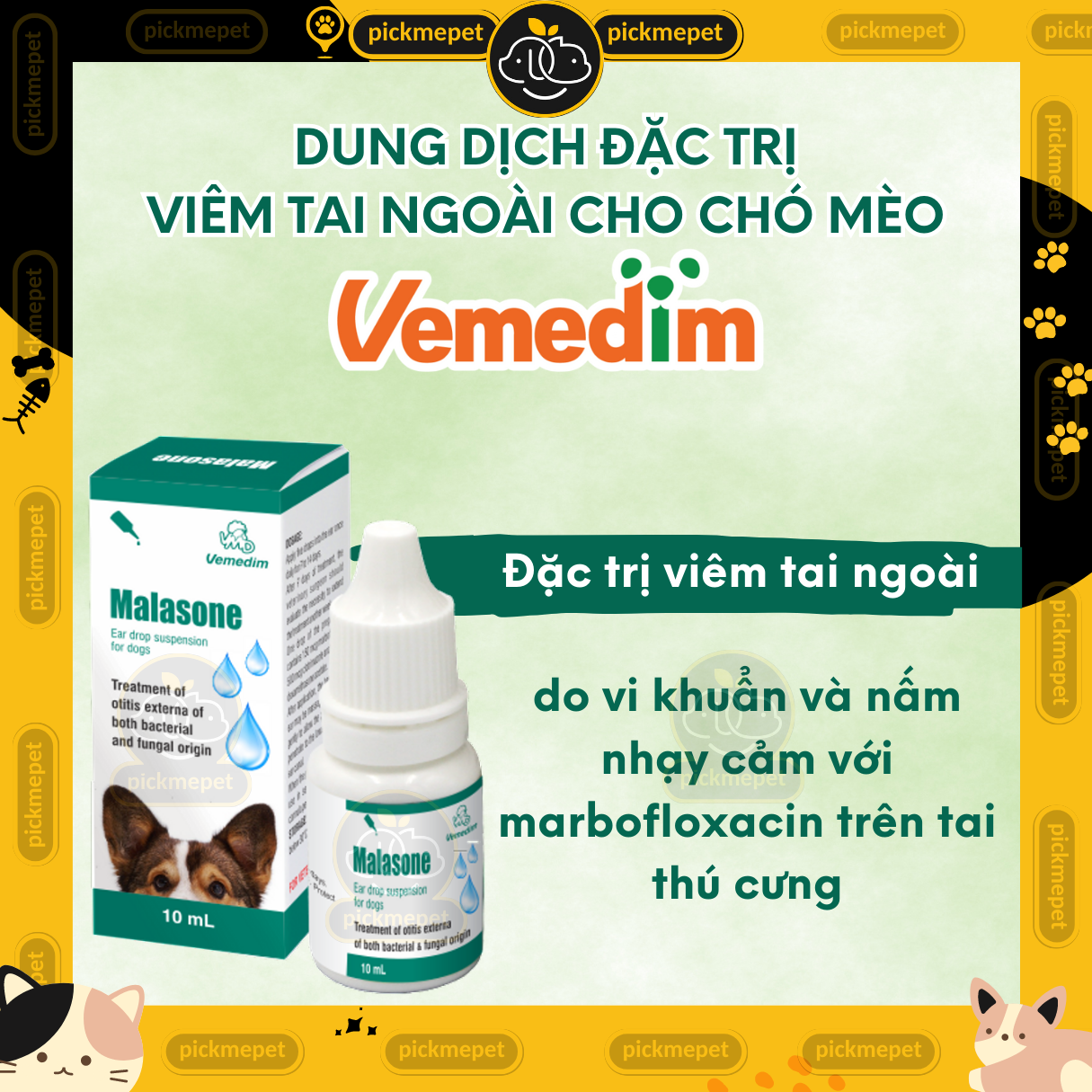 Dung Dịch Nhỏ Tai Giảm Viêm Tai Ngoài cho Chó Mèo 10ml - Vemedim Ear drops