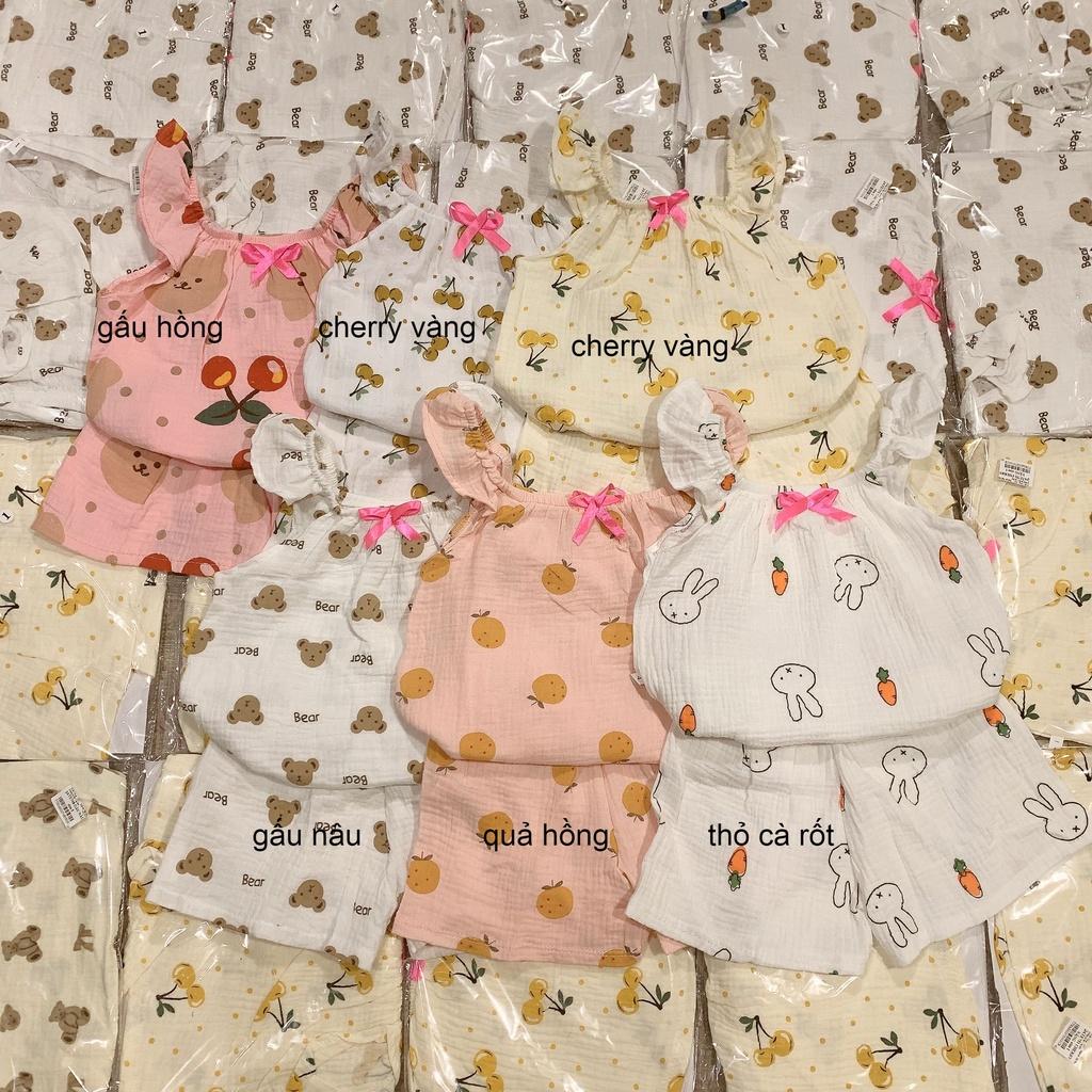 Đồ bộ bé gái 8 đến 16 kg vải xô Muslin QATE751 - bộ 2 dây bé gái xinh xắn