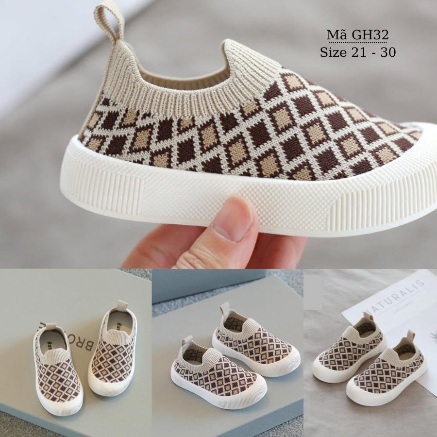 Giày bún giày lười trẻ em 1 - 5 tuổi giày bé trai bé gái len cổ thun nâu kem êm mềm thời trang phong cách Hàn Quốc GH32