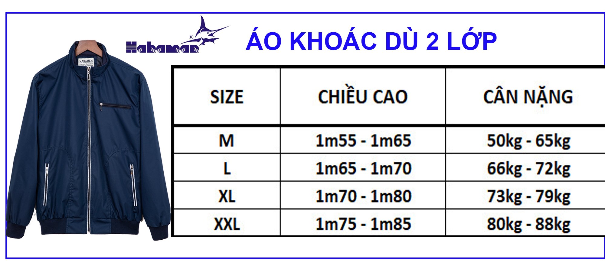 Áo khoác dù Hahaman dạ quang 2 lớp cao cấp cổ đứng AKD01003