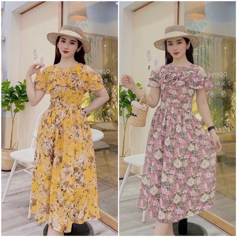 Đầm voan hoa xoè phối bèo hàng thiết kế đẹp sale