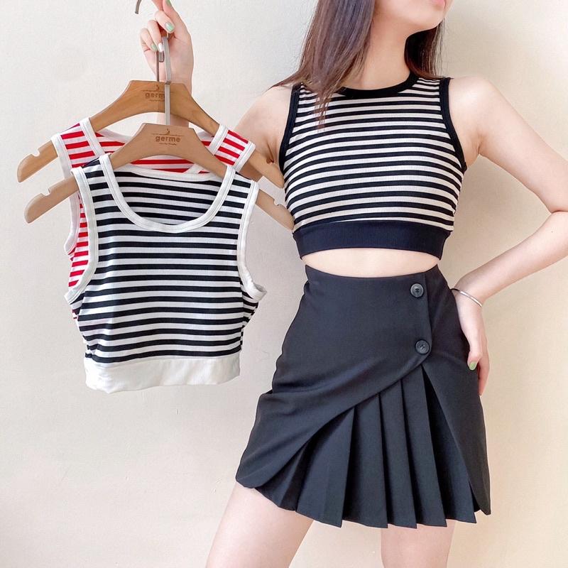 Áo sát nách nữ croptop kẻ ngang bo gấu 72a26 by germe