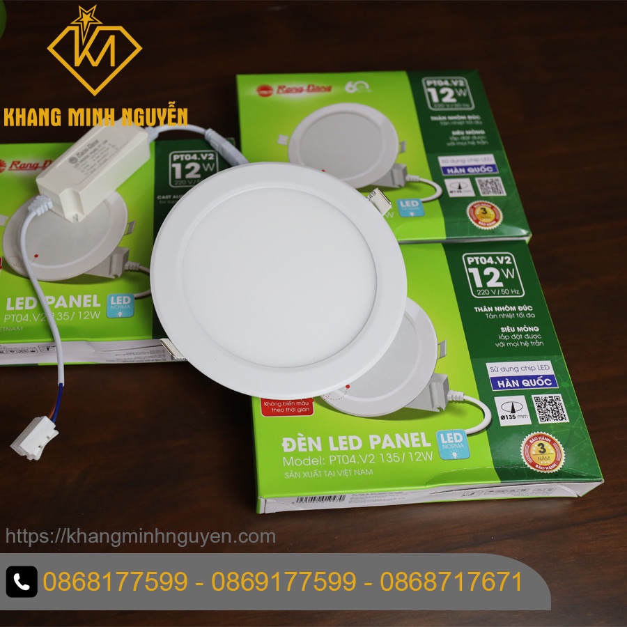 Đèn LED Panel âm trần PT04 V2 135/12W có 2 màu trắng 6500K và vàng 3000K, đường kính khoét 135mm
