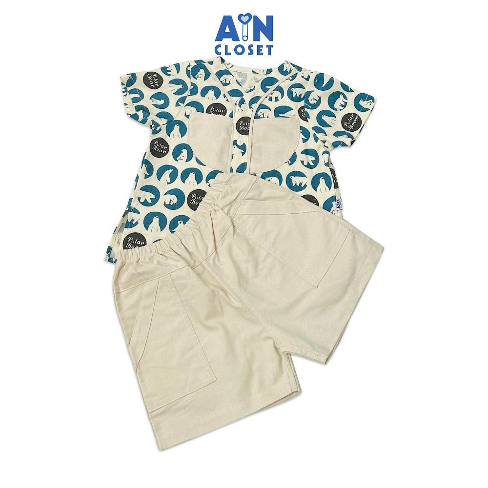 Bộ quần áo ngắn bé trai họa tiết Gấu Polar xanh cara - AICDBTJPZ9LZ - AIN Closet