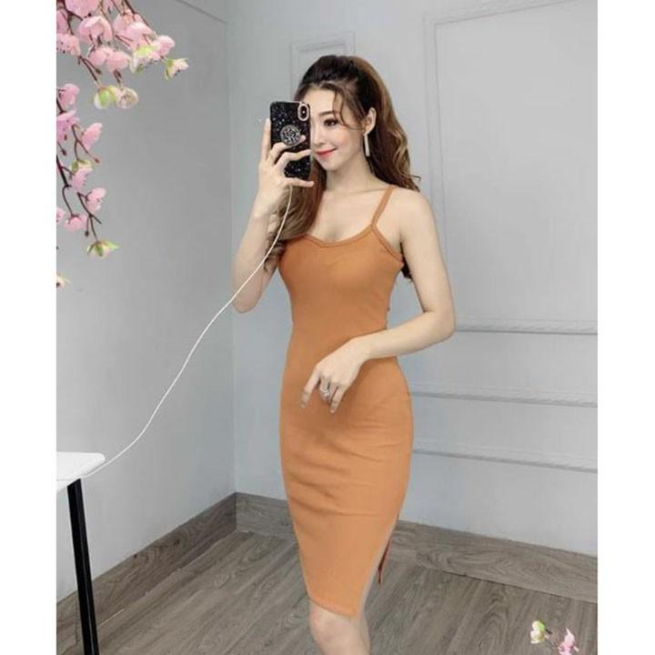 Đầm body    Váy 2 dây thun gân xẻ tà thời trang XIXO cao cấp mã DAM0005