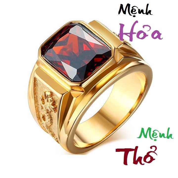 Nhẫn vàng nam chạm rồng đính đá phong thủy