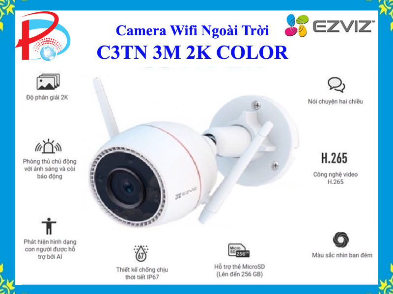 Camera IP Wifi Ngoài Trời EZVIZ C3TN 3MP 2K Color Night Vision Tích Hợp Ai - Có Màu Ban Đêm - Đàm Thoại 2 Chiều - Hàng Chính Hãng