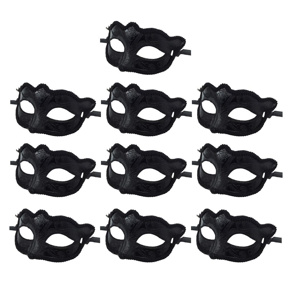 10 Pieces Women Mens Masquerade Ball Mask Venetian Party Eye Mask Black
