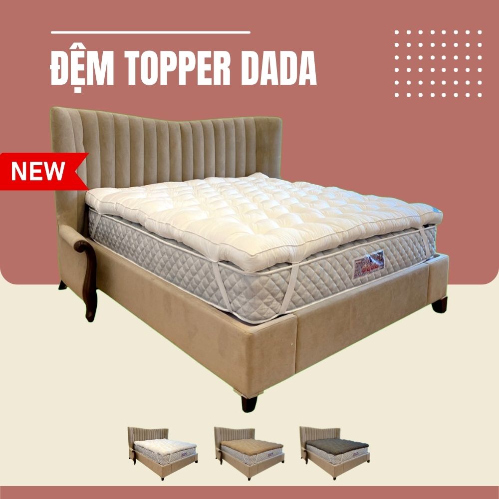 Nệm Topper DADA - Êm Mềm, Bồng Bềnh, Mịn và Mát - Sản Phẩm Độc Quyền Chuyên Dụng Tại Các Khách Sạn, Resort 5 Sao - Dày 9cm - Màu Trắng