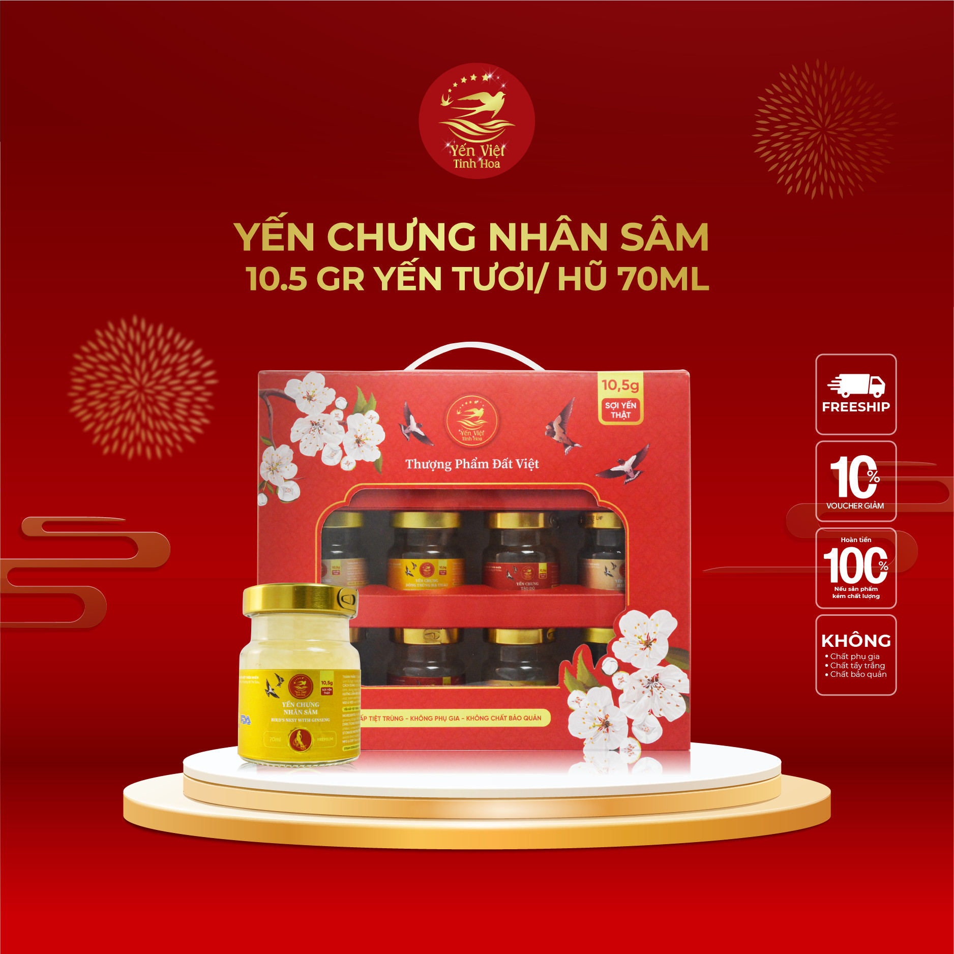 Yến Chưng Nhân Sâm cao cấp 10,5 gram Yến Việt Tinh Hoa - Cải thiện hệ miễn dịch - Tăng sức đề kháng - Hàng chính hãng