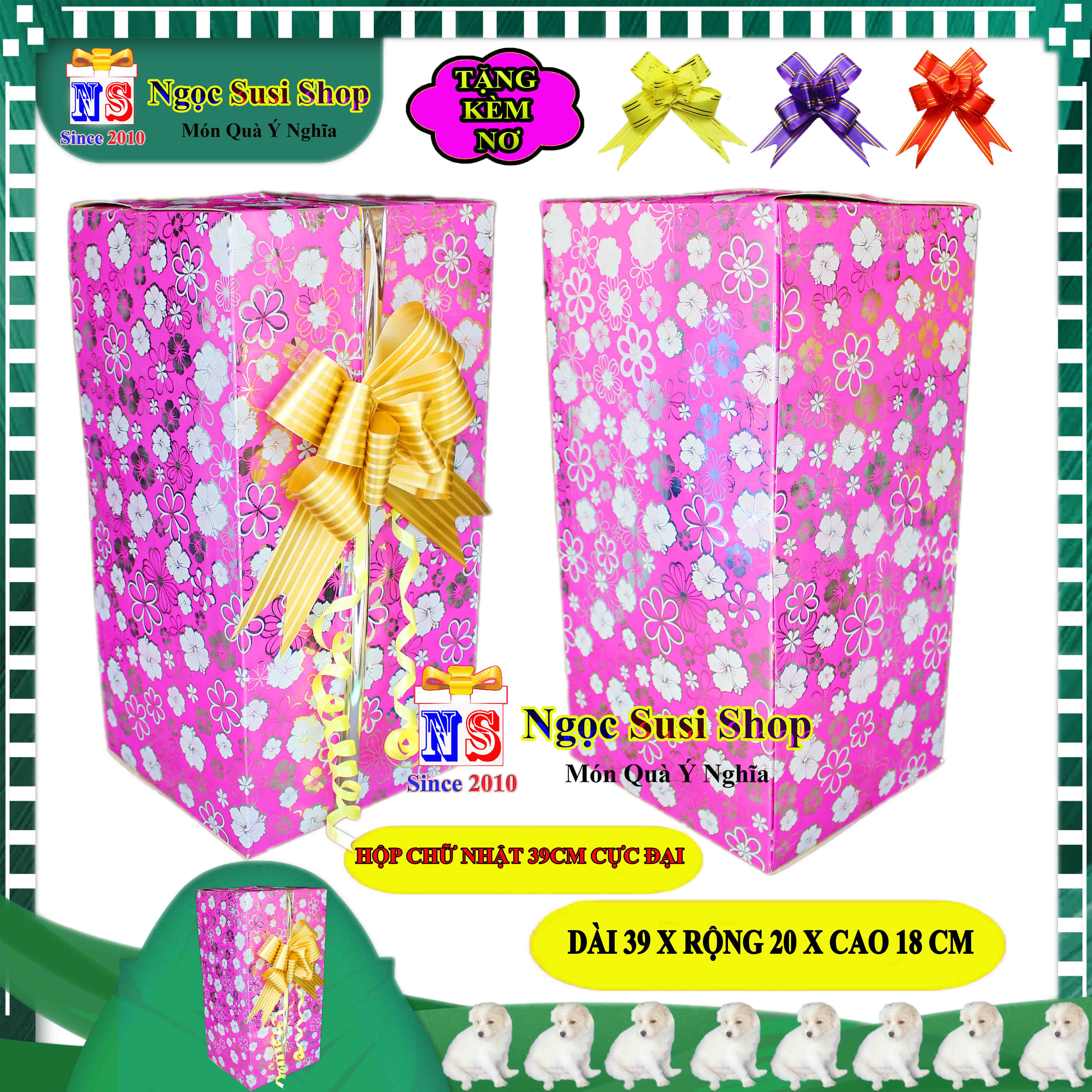HỘP QUÀ CHỮ NHẬT SIZE CỰC ĐẠI 39CM NGẪU NHIÊN MÀU + TẶNG KÈM NƠ 5CM - HỘP QUÀ TẶNG GIẤY KIẾNG