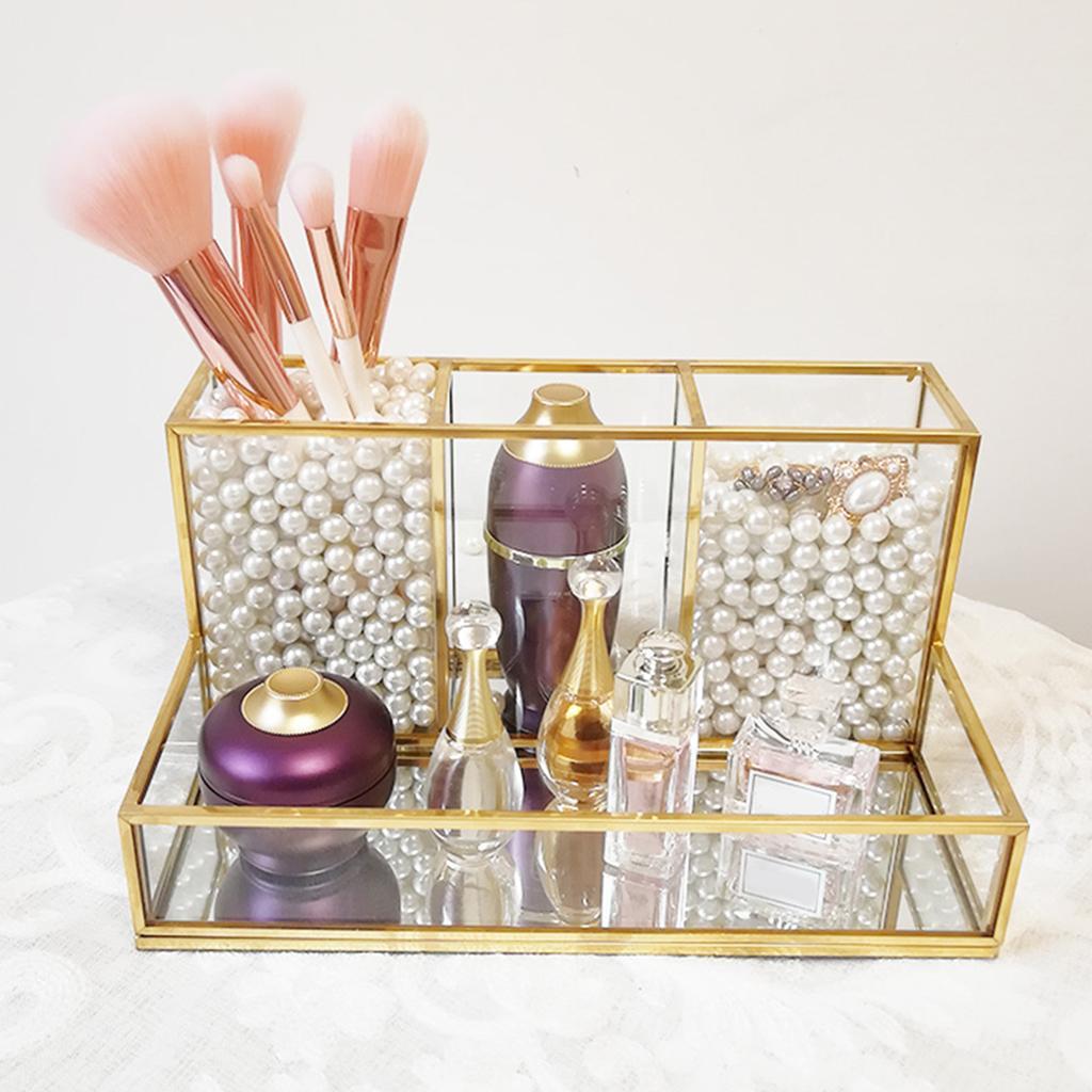 2pcs Makeup Organizer Clear Glass Cosmetic Drawers Holder Case Box Storage