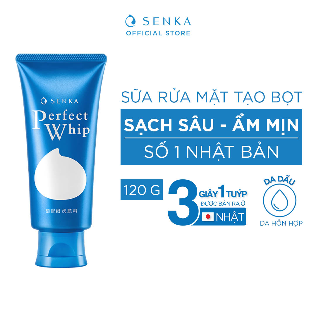 Combo Sữa tắm dưỡng ẩm Senka Perfect Whip 500ml và Sữa rửa mặt sạch ẩm mịn tự nhiên với bọt tơ tằm trắng Perfect Whip 120g