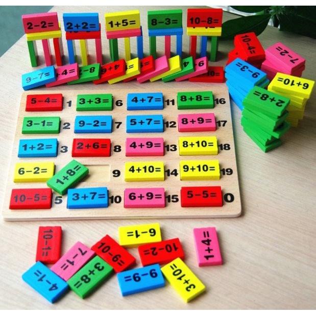 DOMINO Toán Học - Đồ Chơi Gỗ-Xếp Hình-Ghép hình-Ghép Số,Làm Phép tính đa sắc màu bằng Gỗ