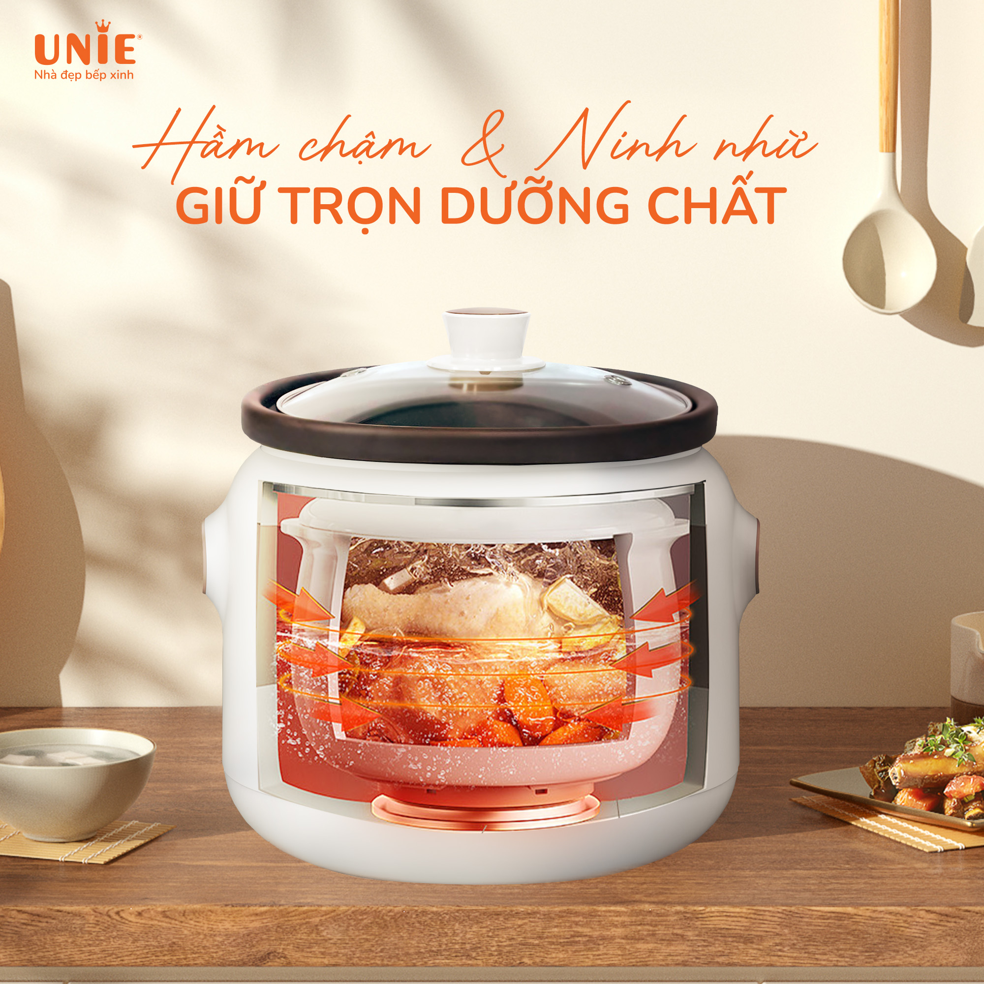 Nồi kho hầm chuyên dụng UNIE USC208, Dung tích 2L, 8 chức năng kho hầm, Lòng nồi gốm Ceramic cao cấp, thiết kế bắt mắt- HÀNG CHÍNH HÃNG