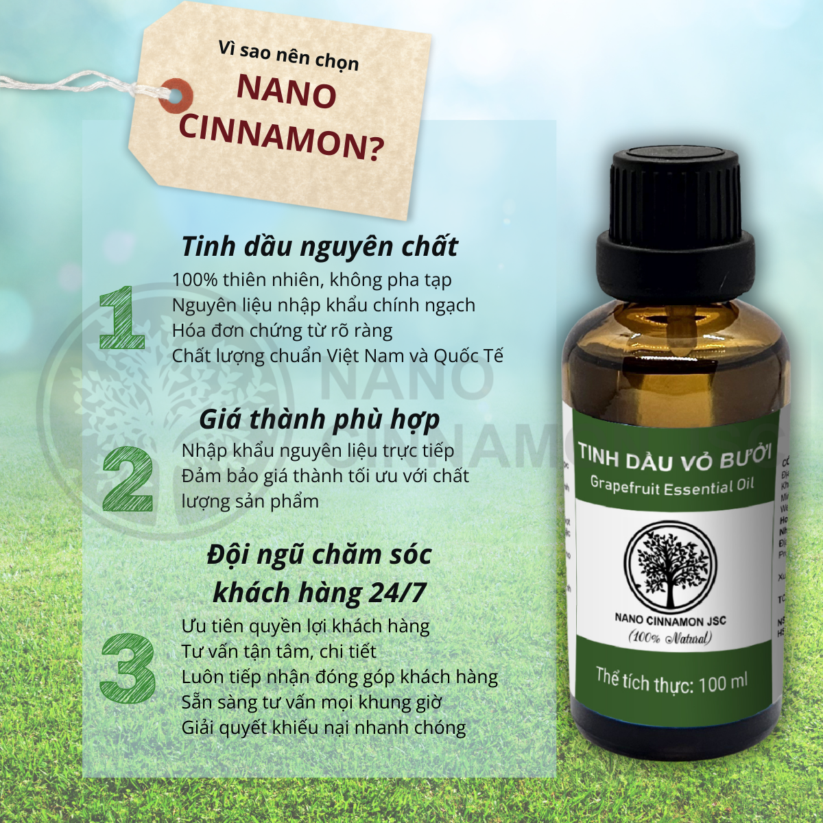 Combo Tinh Dầu Áo Quần Thơm Tho Nano Cinnamon - Bạc Hà, Cam, Lavender, 30ml