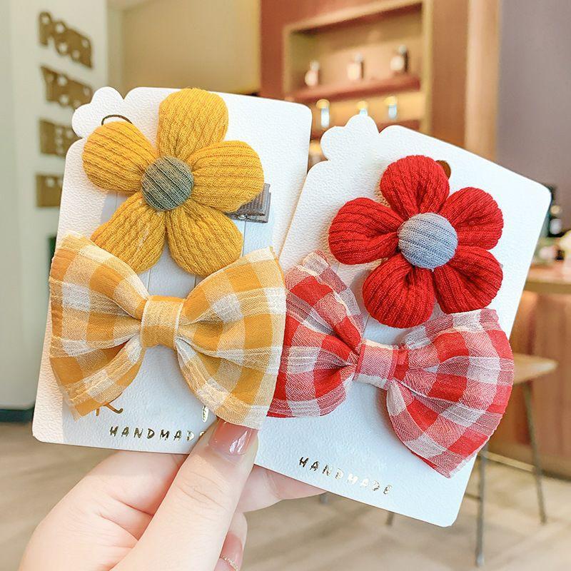 Set 2 Kẹp Tóc Công Chúa Bé Gái Hàn Quốc Hình Hoa và Nơ Mẫu Mới 2021