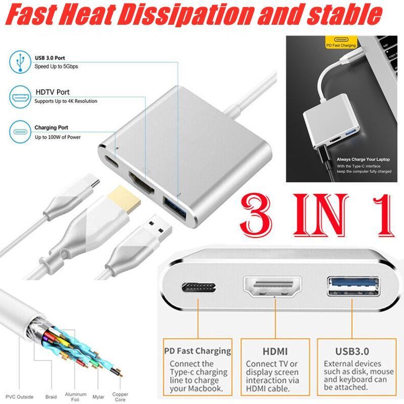 Bộ Hub Chia Nhiều Cổng Type C Sang USB-C 4K HDMI USB 3.0 3 Trong 1 Cho Macbook iPad Samsung TV