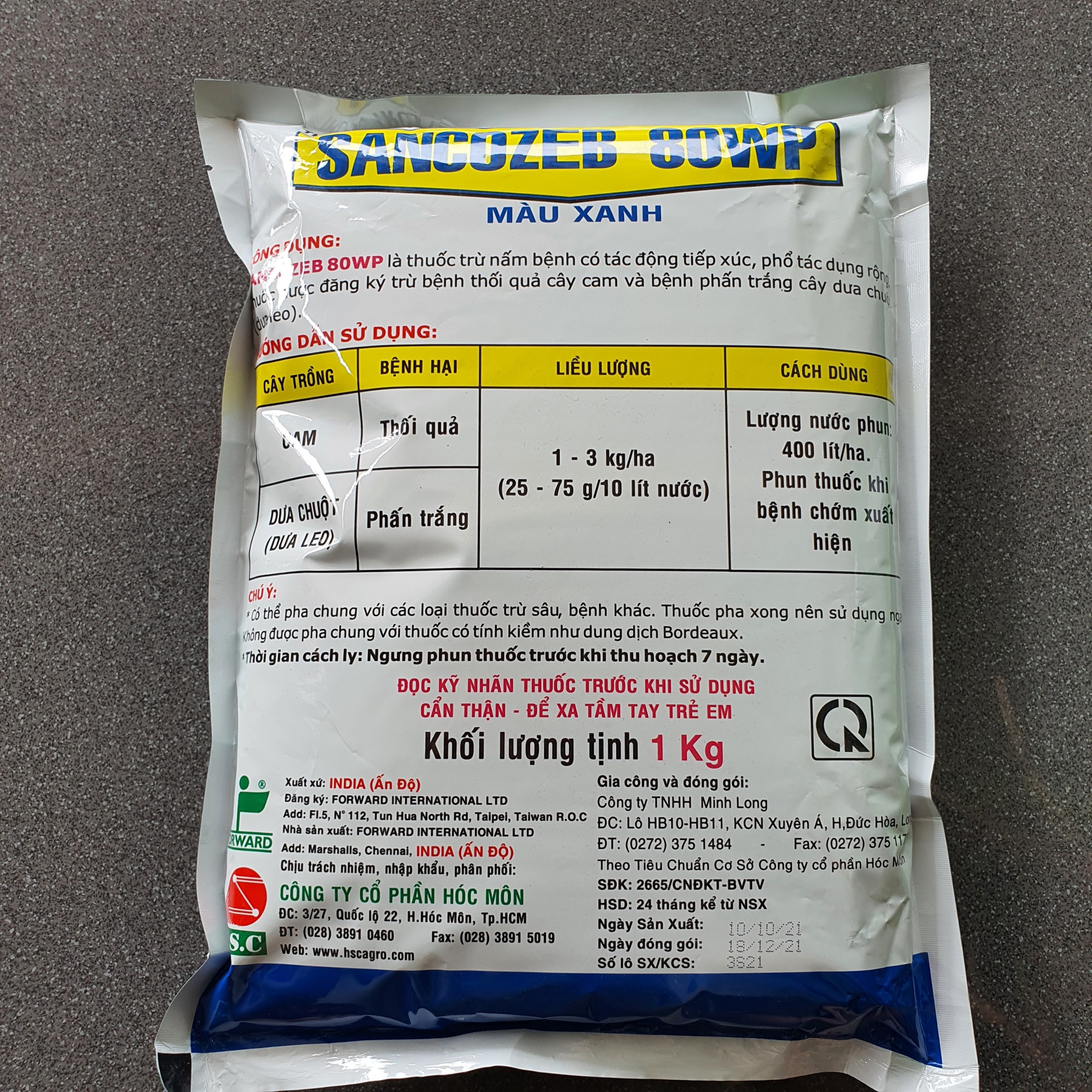 Thuốc trừ bệnh vàng lá, phấn trắng, thối quả Sancozeb 80WP Xanh 1kg
