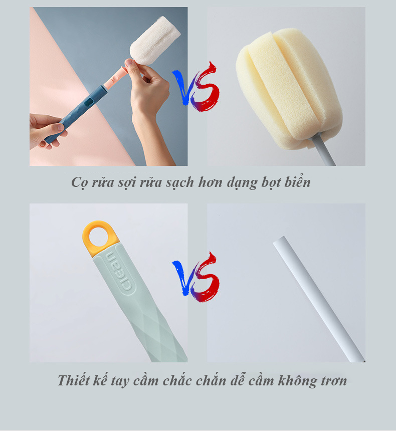 Cọ Rửa Ly Cốc Chén, Rửa Bình Nước, Cọ Rửa Bình Sữa Cho Bé, Cán Cầm Dài
