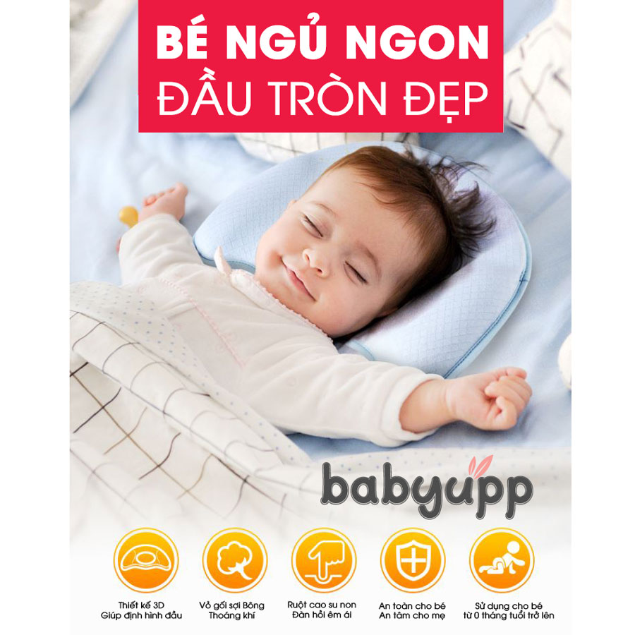 Gối cao su non chống méo đầu, bẹp đầu, nghẹo cổ, còm lưng cho bé. Gối cho trẻ sơ sinh Babyupp