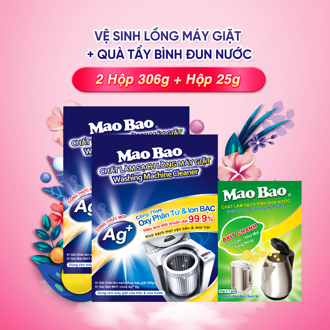 Combo 02 Hộp Vệ Sinh Lồng Máy Giặt Ag+ Mao Bao 306g - Tặng Chất Làm Sạch Bình Đun Nước 25g x 1 gói