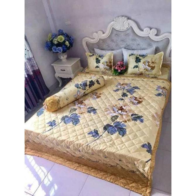 Bộ Chăn Ra cotton 5 món hoa cúc vàng siêu đẹp