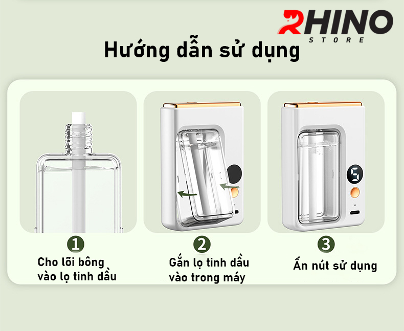 Máy phun sương tinh dầu Rhino H601 tạo ẩm 5 chế độ, tích điện, nhỏ gọn, dán tường - Hàng chính hãng