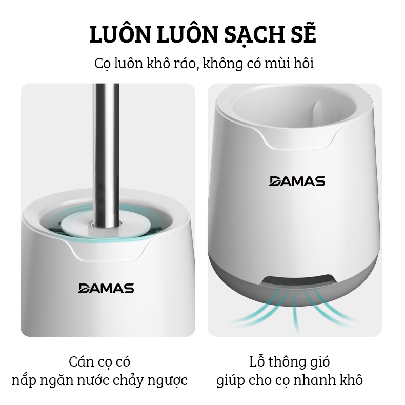 Cây Cọ Bồn Cầu Toilet, Cọ Nhà Vệ Sinh Cao Cấp Damas MT1 - Tích Hợp Bình Đựng Nước Tẩy Khô Thoáng Làm Sạch Nhanh Chóng, Dụng Cụ Gắp Tóc Vô Cùng Tiện Lợi