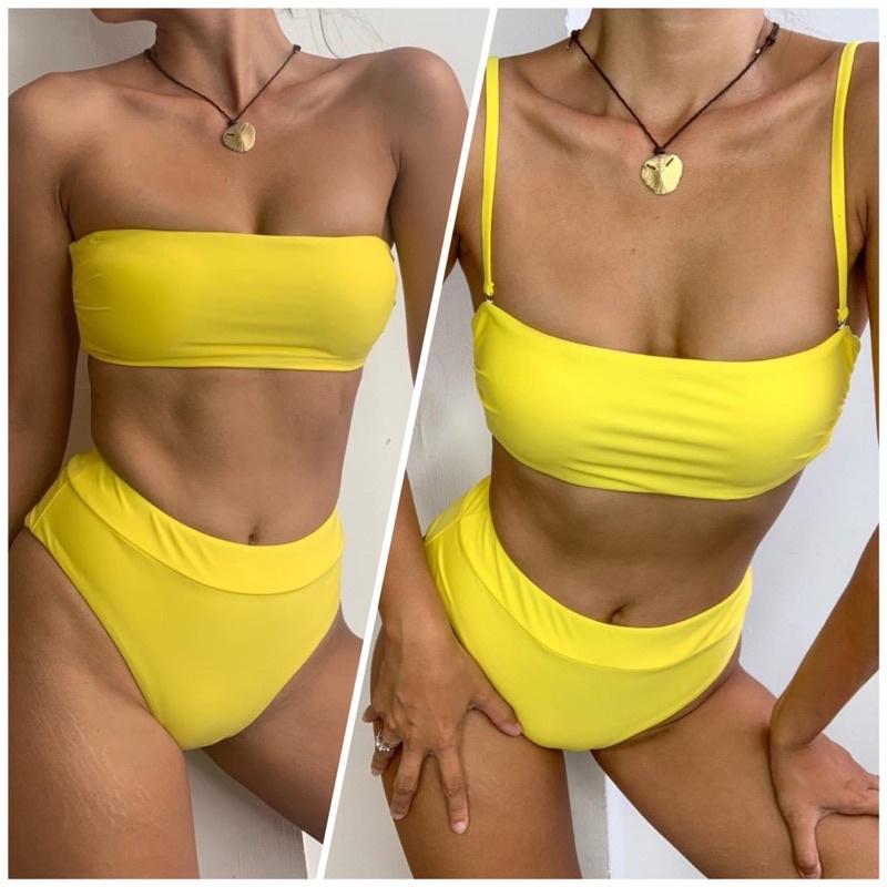 BIKINI 2 MẢNH CÚP NGỰC HAI DÂY MÀU TRƠN THỜI TRANG ĐI BƠI ĐI BIỂN (BAMBO BIKINI)