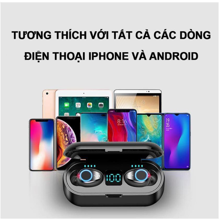 Tai Nghe Bluetooth Không Dây ADEMAX 5.0 F9 - Tai Nghe Airpods Cao Cấp - Kiểu Dáng Độc Đáo, Nhỏ Gọn - Âm Thanh Mềm Mượt, Thoải Mái, Không Làm Nhức Tai - Hàng chính hãng