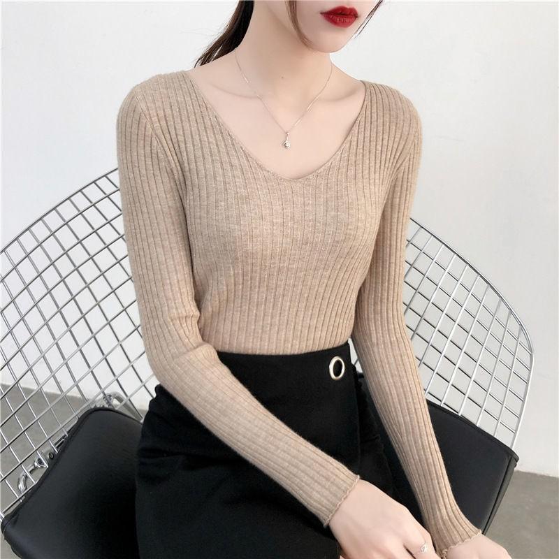 Áo len gân cổ tim đơn giản nhiều màu al56
