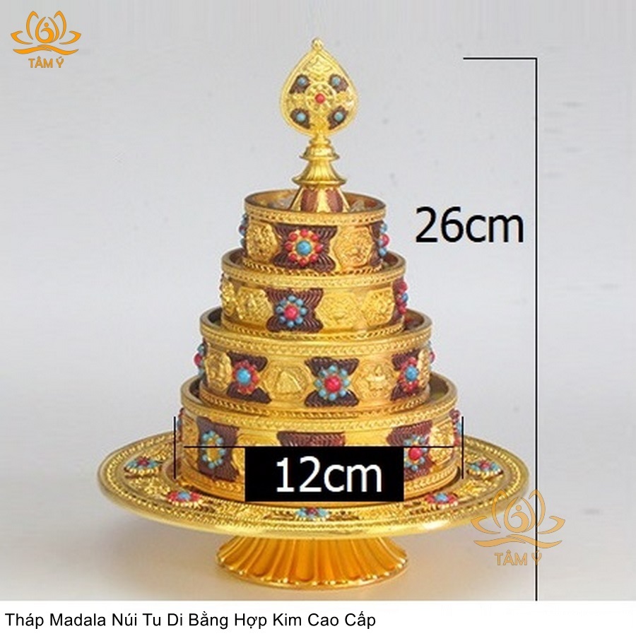 Tháp Madala - Núi Tu Di bằng hợp kim, pháp bảo cúng dường, vật phẩm ban thờ mật tông chất lượng cao TMDL140 Tâm Ý
