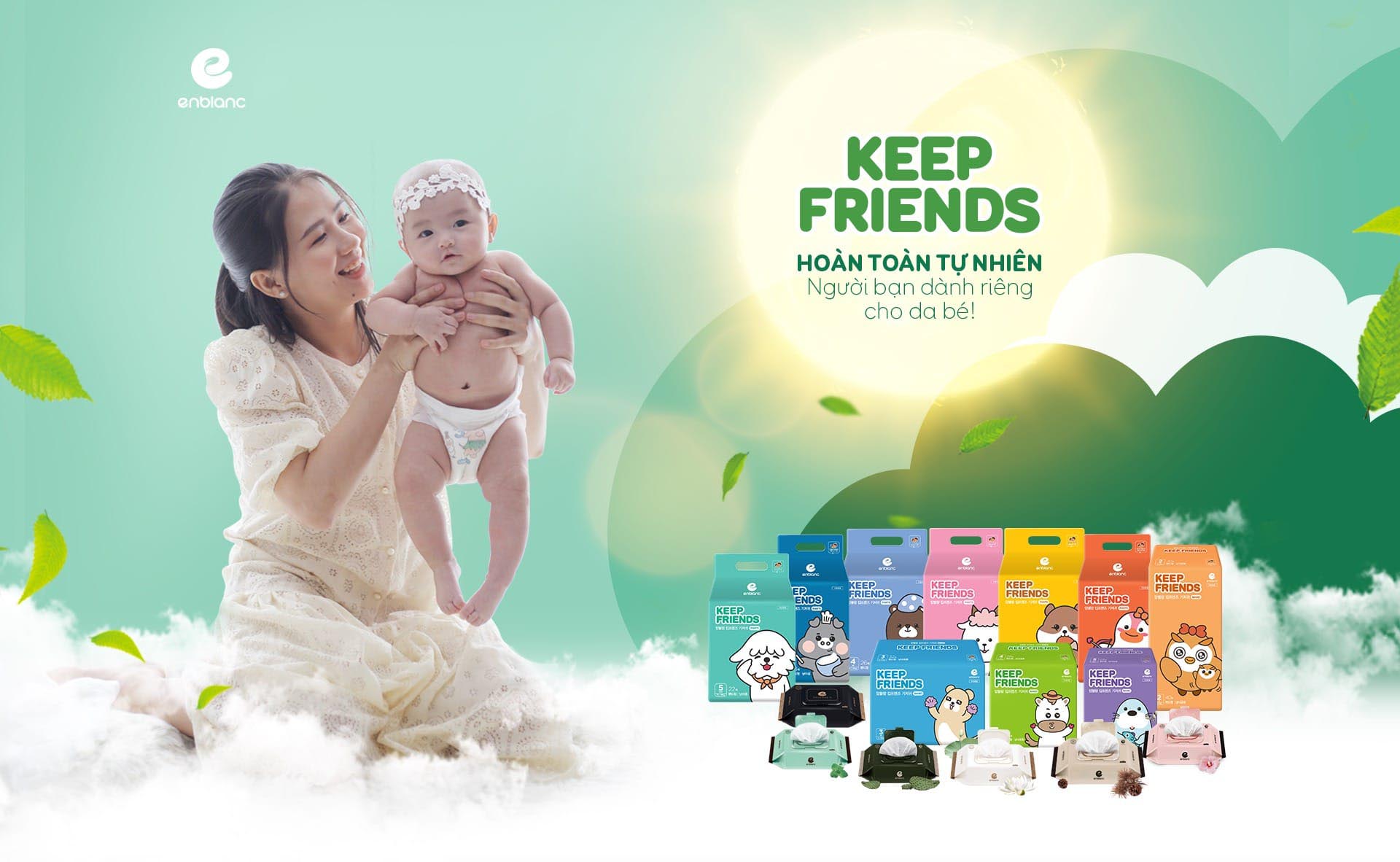 Tã/Bỉm dán ENBLANC Keep Friends nội địa Hàn quốc đủ size S40,M32,L28,XL24