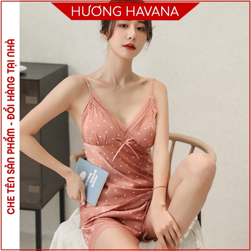 Bộ ngủ lụa chấm bi Có đệm ngực cao cấp Havana FB05