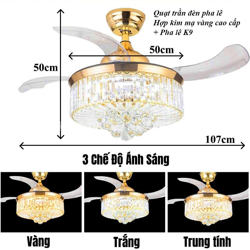 Quạt trần đèn chùm UPLED Pha Lê Cao Cấp, Đèn quạt trần phòng khách Tân Cổ Điển - CAM KẾT CHẤT LƯỢNG