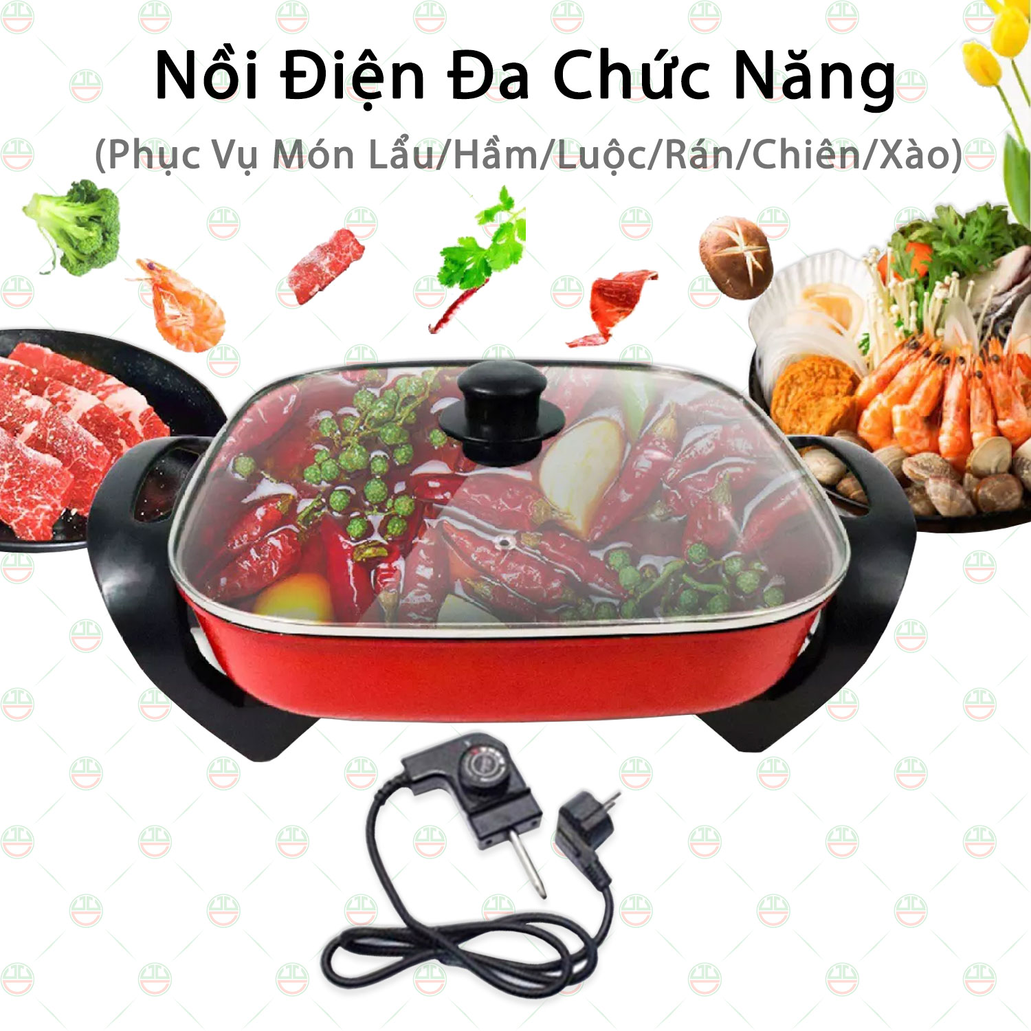 [Bền Bỉ] Nồi Lẩu Điện Đa Năng KhoNCC Hàng Chính Hãng - Hình Vuông Cỡ Lớn 5 Lít, Chiên Xào Hầm Luộc Rán - Chống Dính Lau Chùi Dễ Dàng - KLVQ-5408-NLDV30