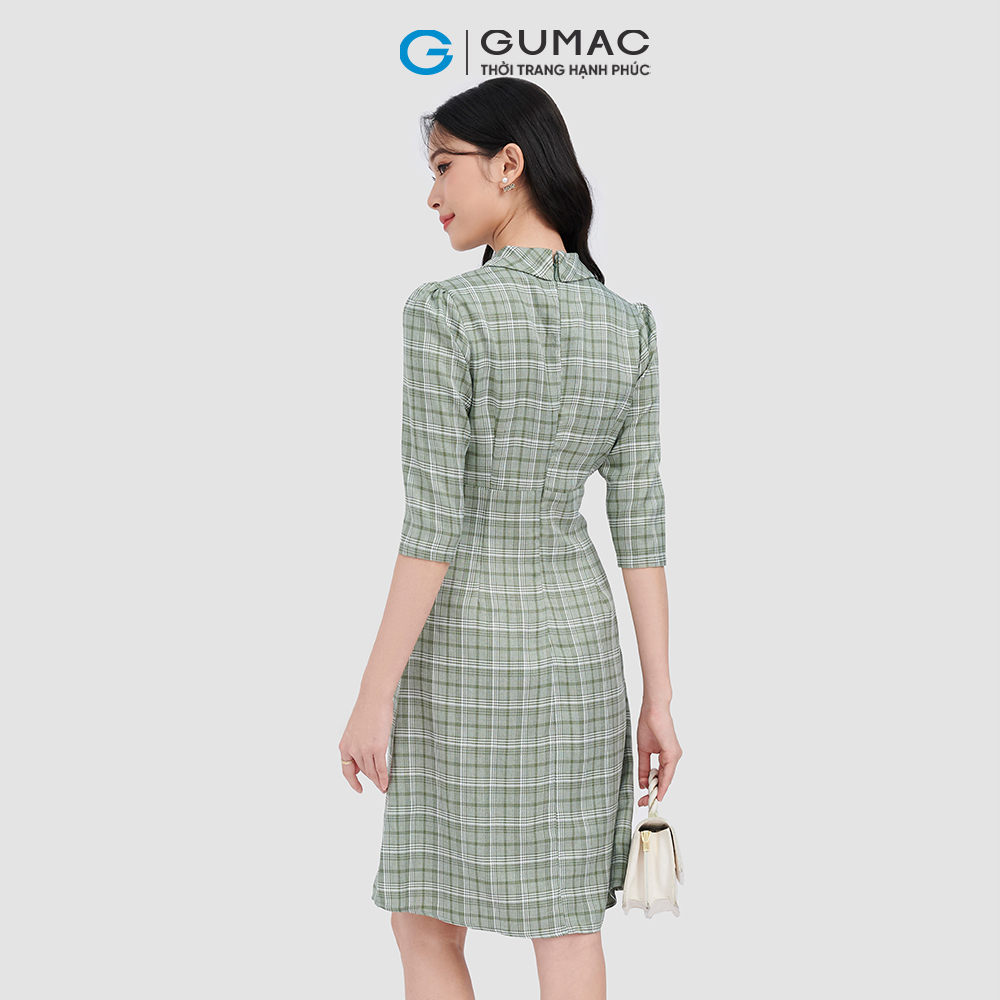 Đầm form A GUMAC DC10065 caro tay lỡ phong cách