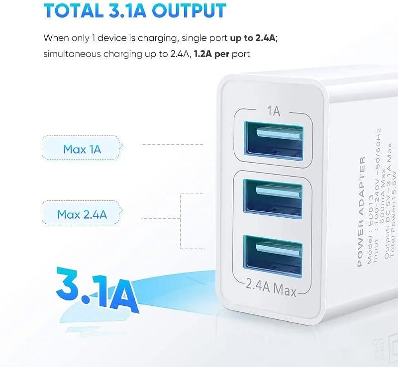 Ugreen UG50817ED013TK 5v 3.1A sạc USB 3 cổng đa năng màu trắng - HÀNG CHÍNH HÃNG