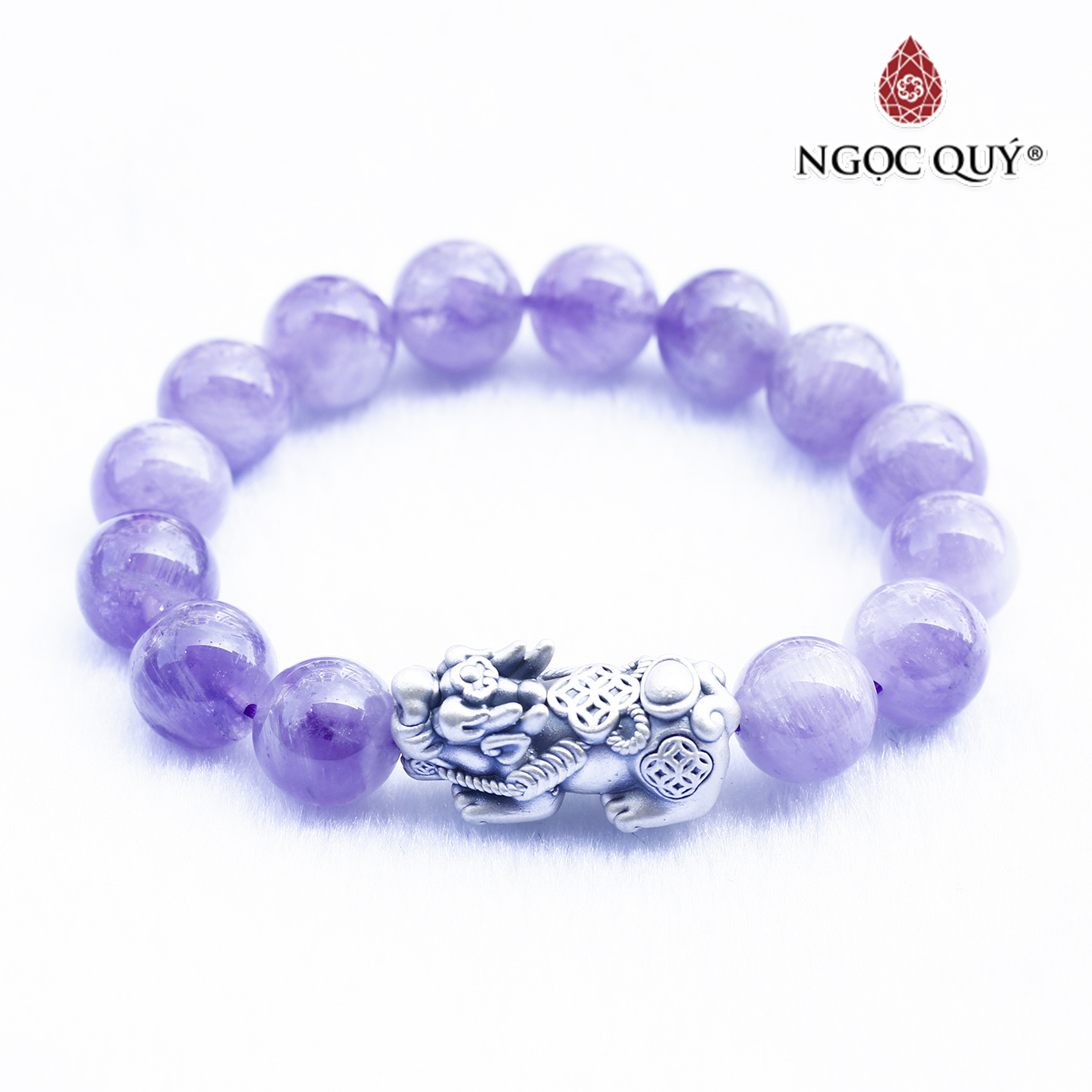 Vòng thạch anh tím ngọc lavender amethyst phối tỳ hưu bạc hạt 12mm mệnh hỏa. thổ - Ngọc Quý Gemstones